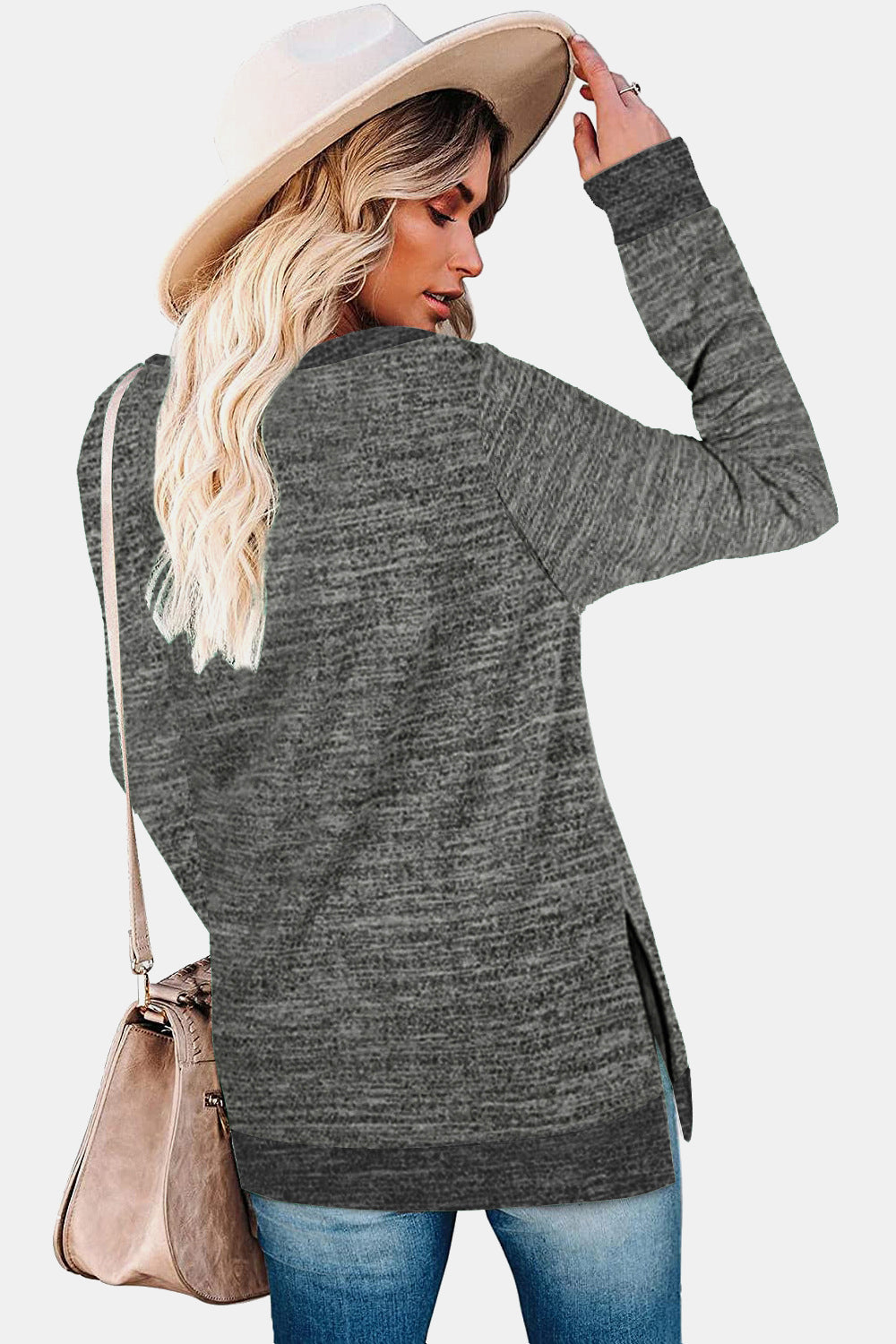 The Round Neck Long Sleeve Slit Sweatshirt