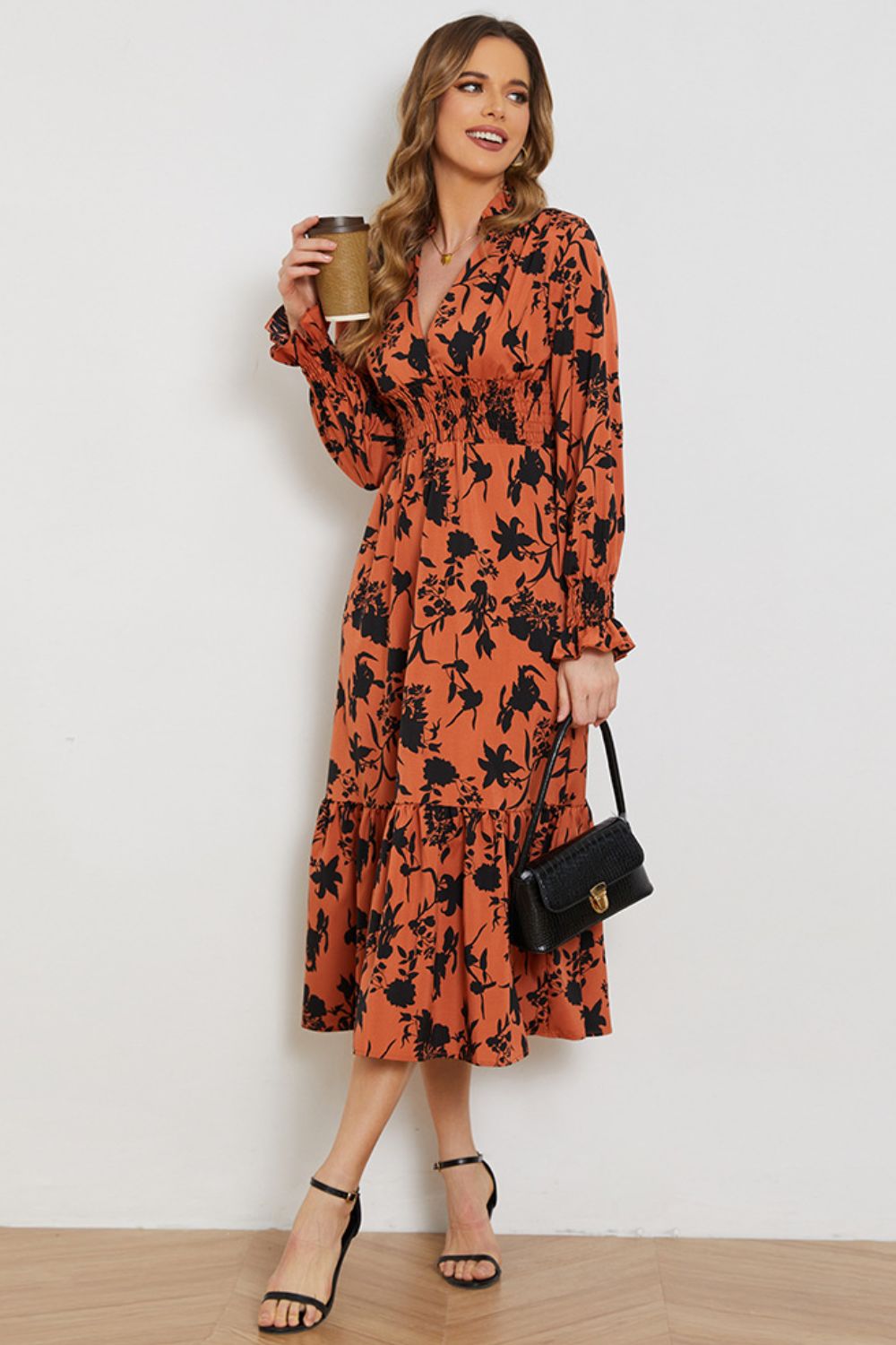 The Orange Flounce Sleeve Dress