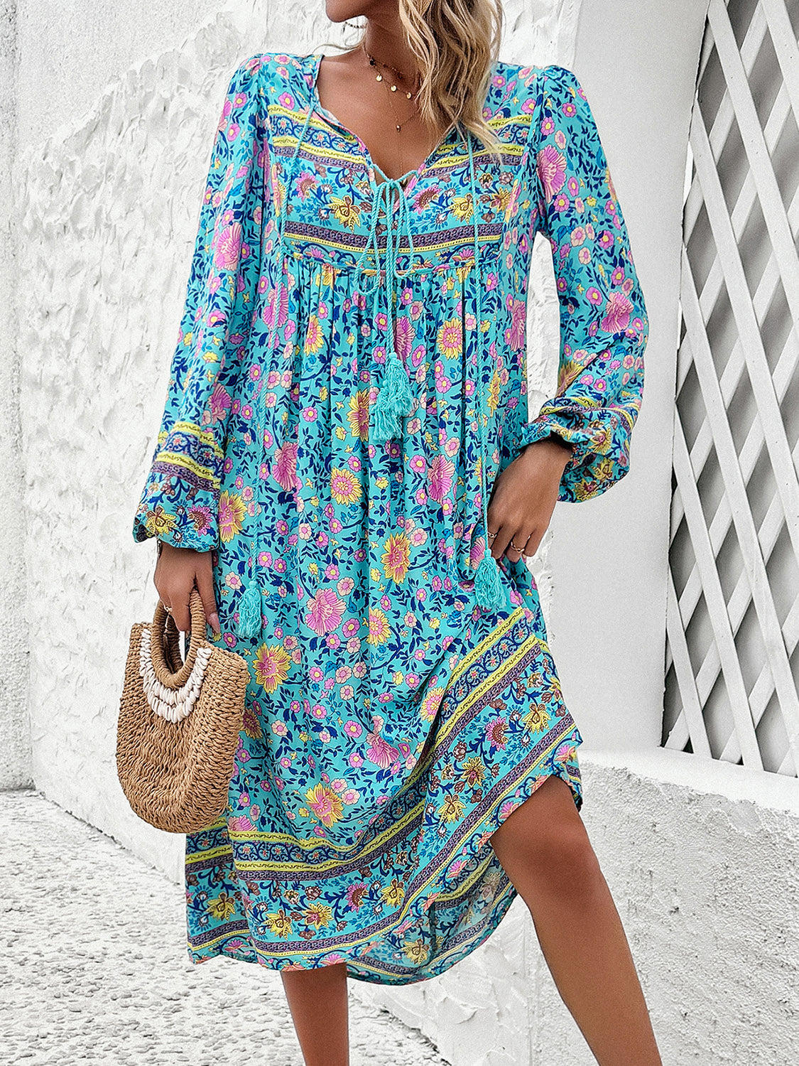 The Boho Tassel Long Sleeve Dress