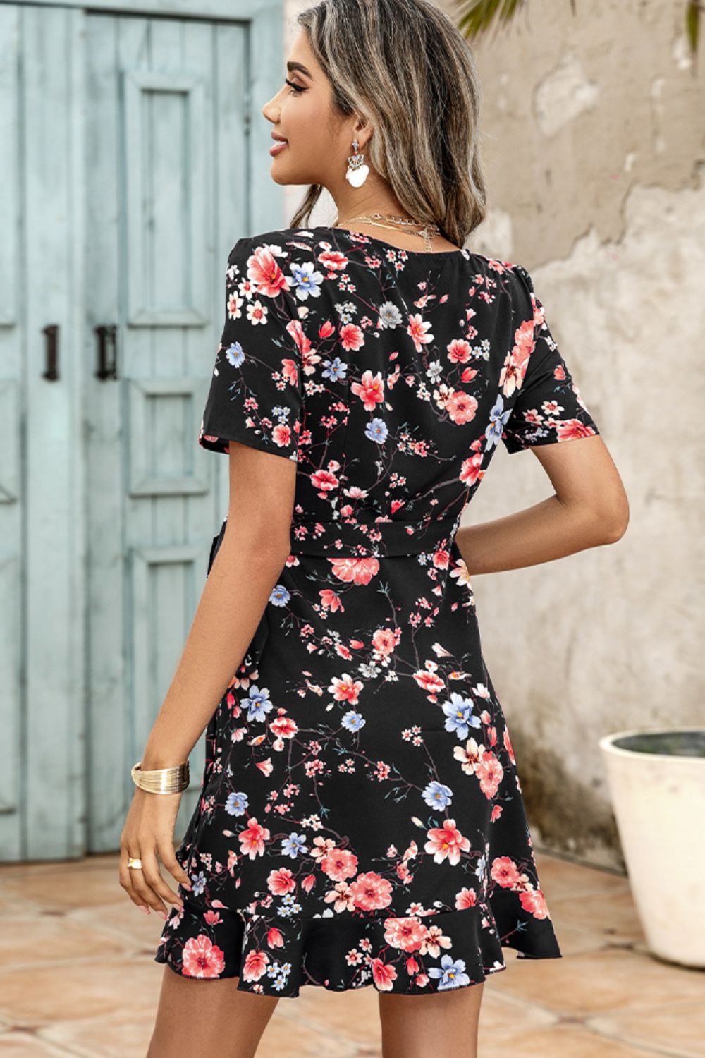 The Floral Tied Ruffle Hem Dress