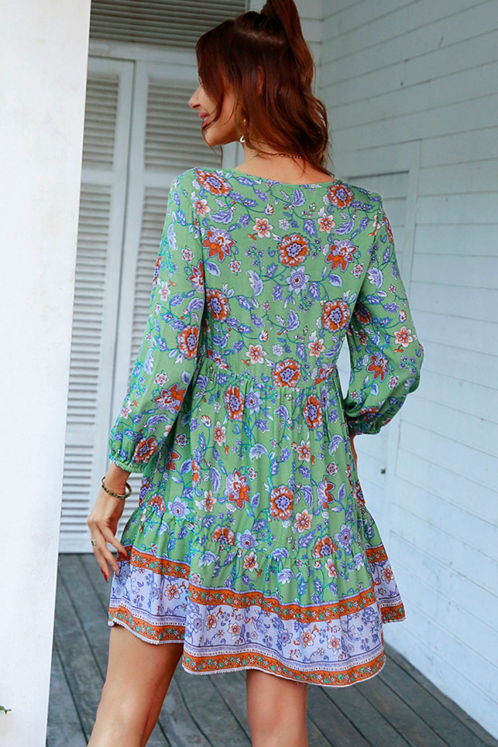 The Floral Tied Balloon Sleeve Mini Dress