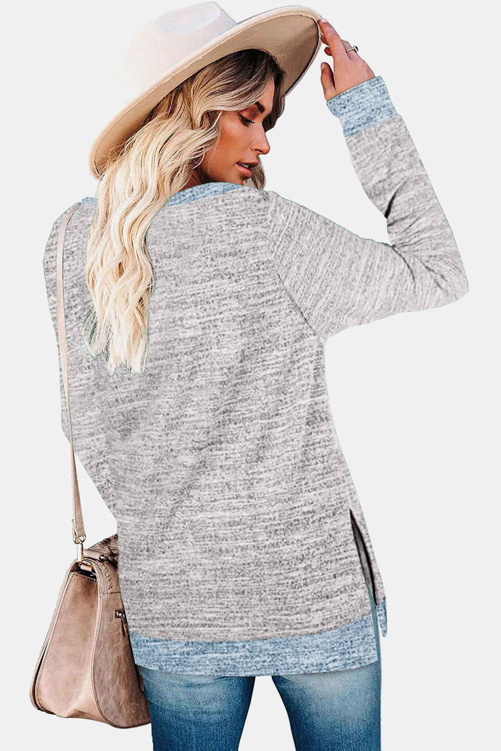 The Round Neck Long Sleeve Slit Sweatshirt