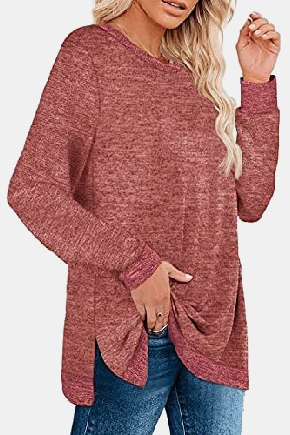 The Round Neck Long Sleeve Slit Sweatshirt