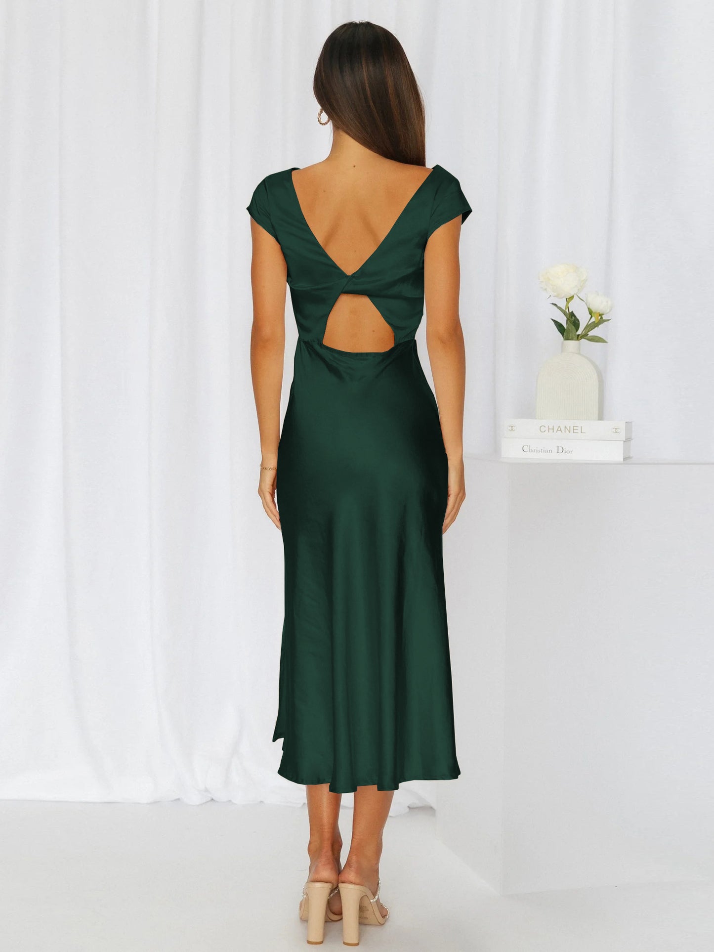 The Round Neck Cap Sleeve Slip Dress