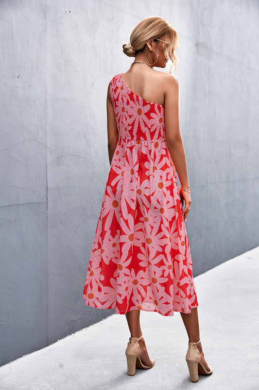 The Bold Floral One-Shoulder Midi Dress