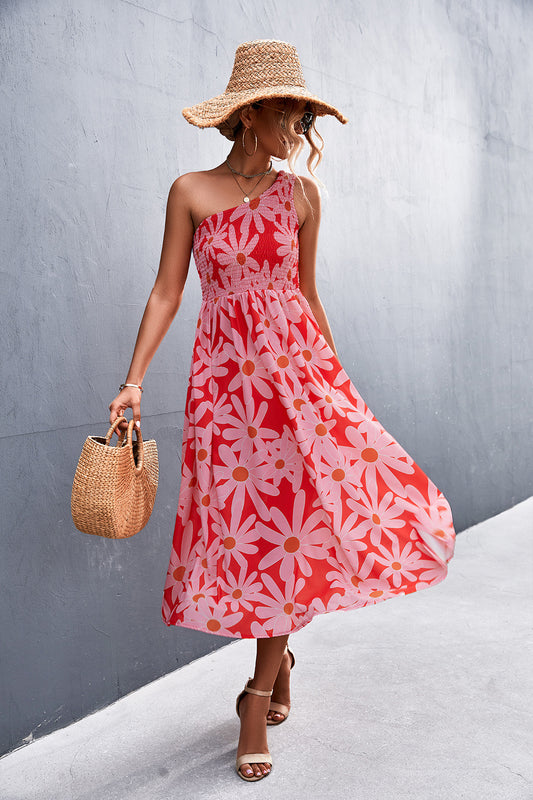 The Bold Floral One-Shoulder Midi Dress