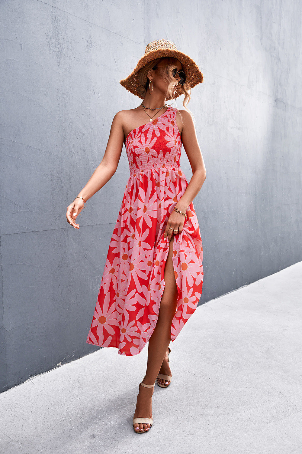 The Bold Floral One-Shoulder Midi Dress