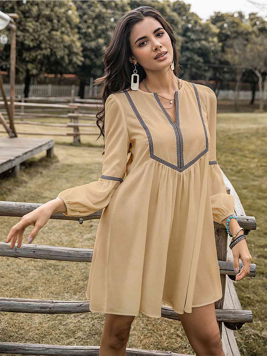 The Notched Balloon Sleeve Mini Dress