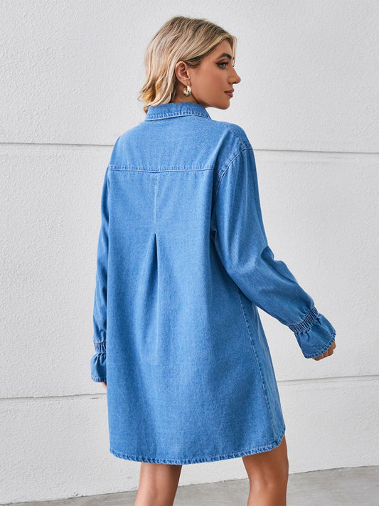 The Pocketed Dropped Shoulder Mini Denim Dress