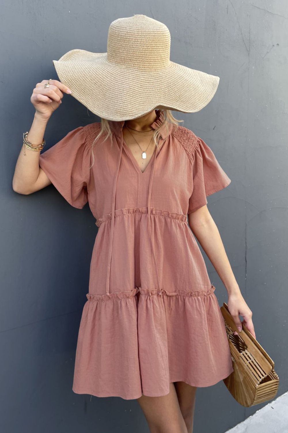 The Self-Love Smocked Tie Neck Dress