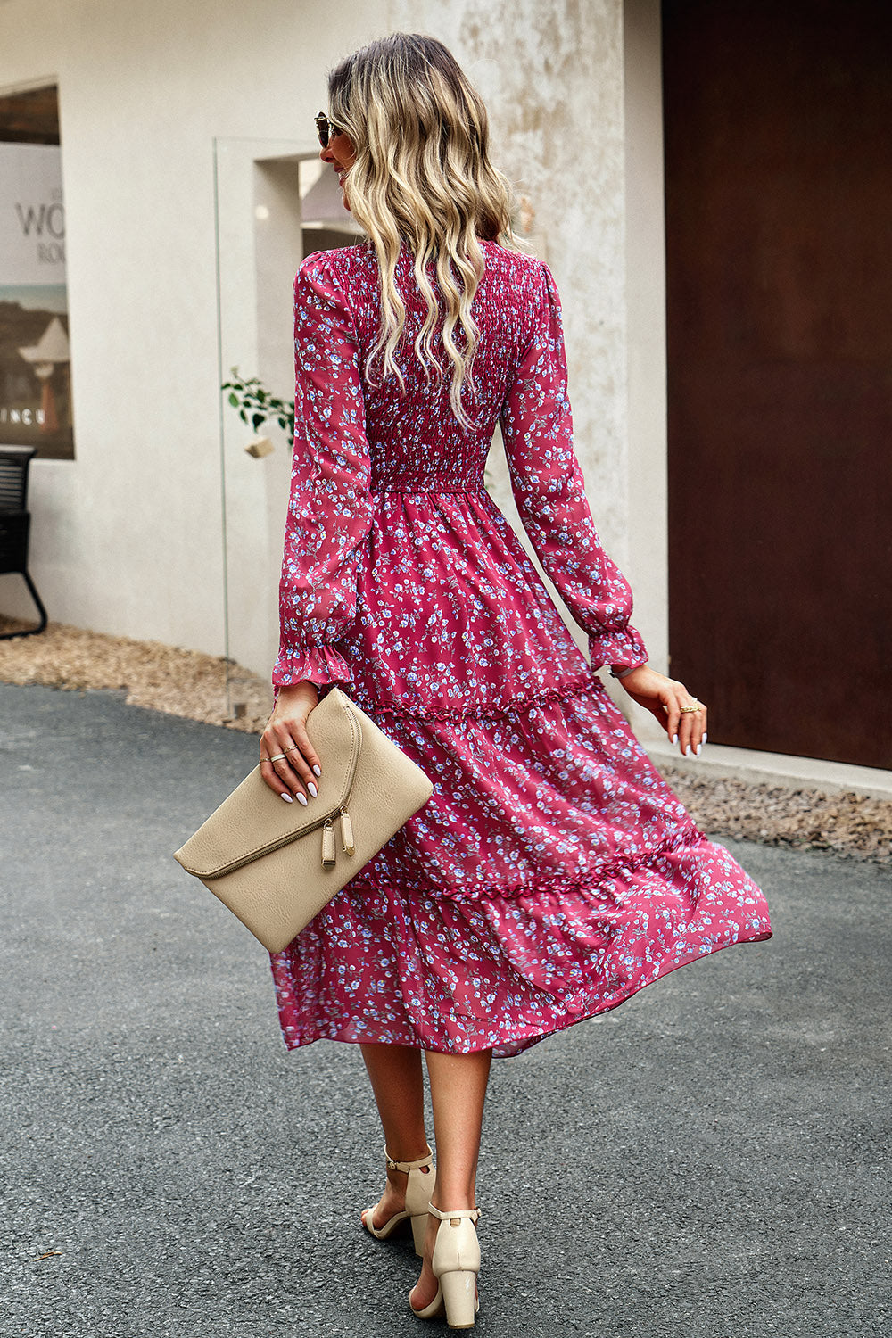 The Sweet Smocked Flounce Sleeve Midi Dress