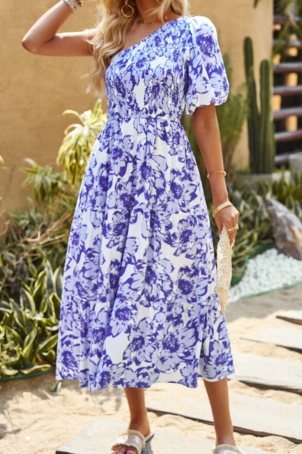 The Electric Purple Floral One-Shoulder Dress