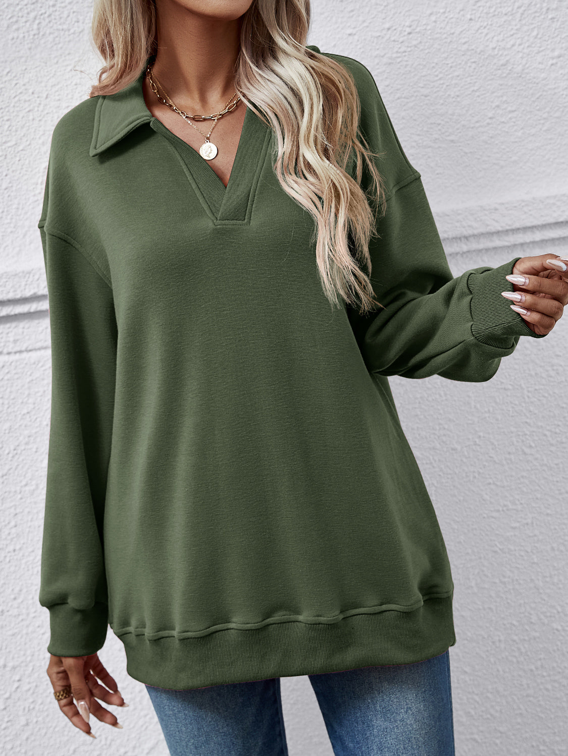 The Collared Neck Dropped Shoulder Sweatshirt