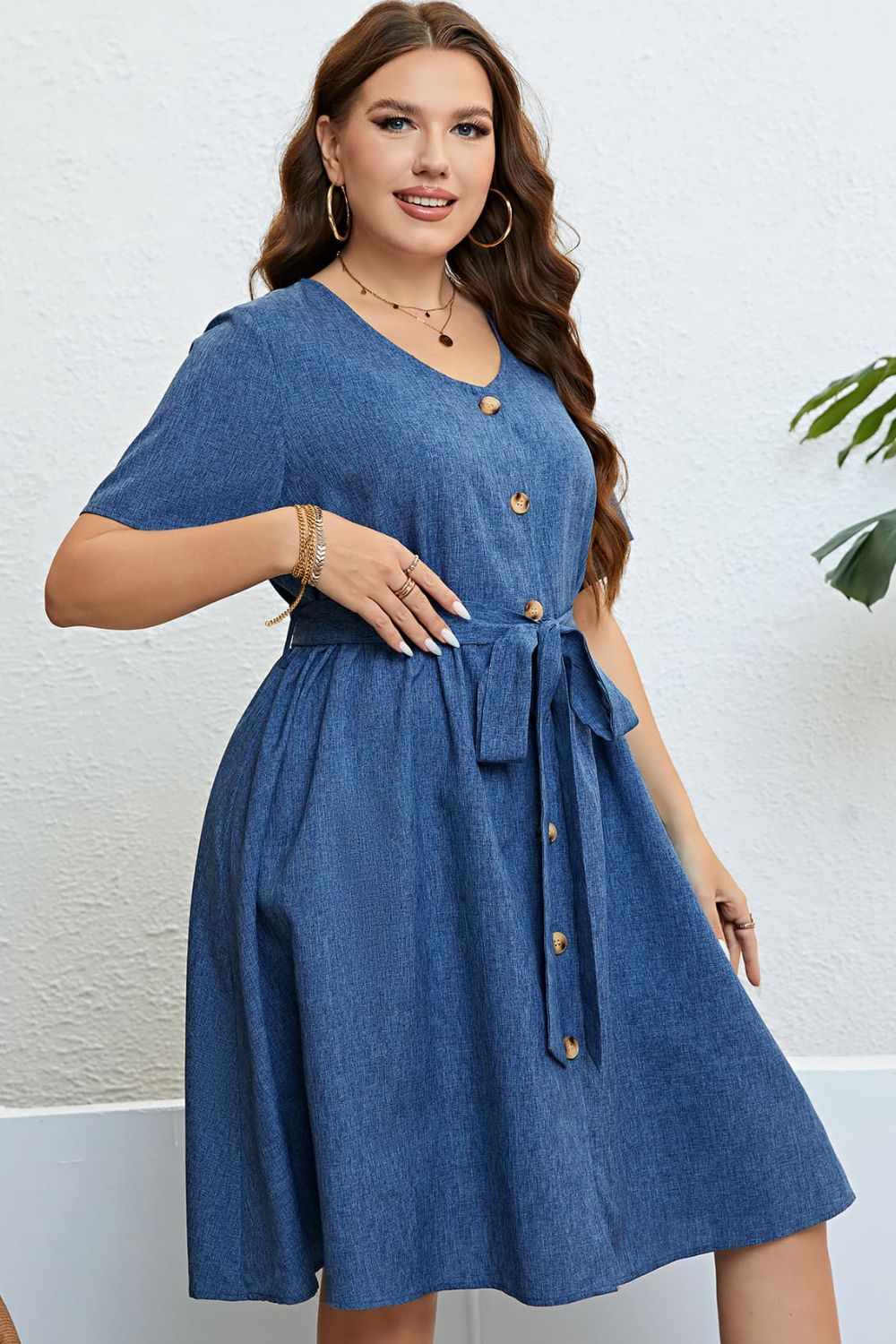 The Perfectly Plus Size Dusty Blue Tie Dress