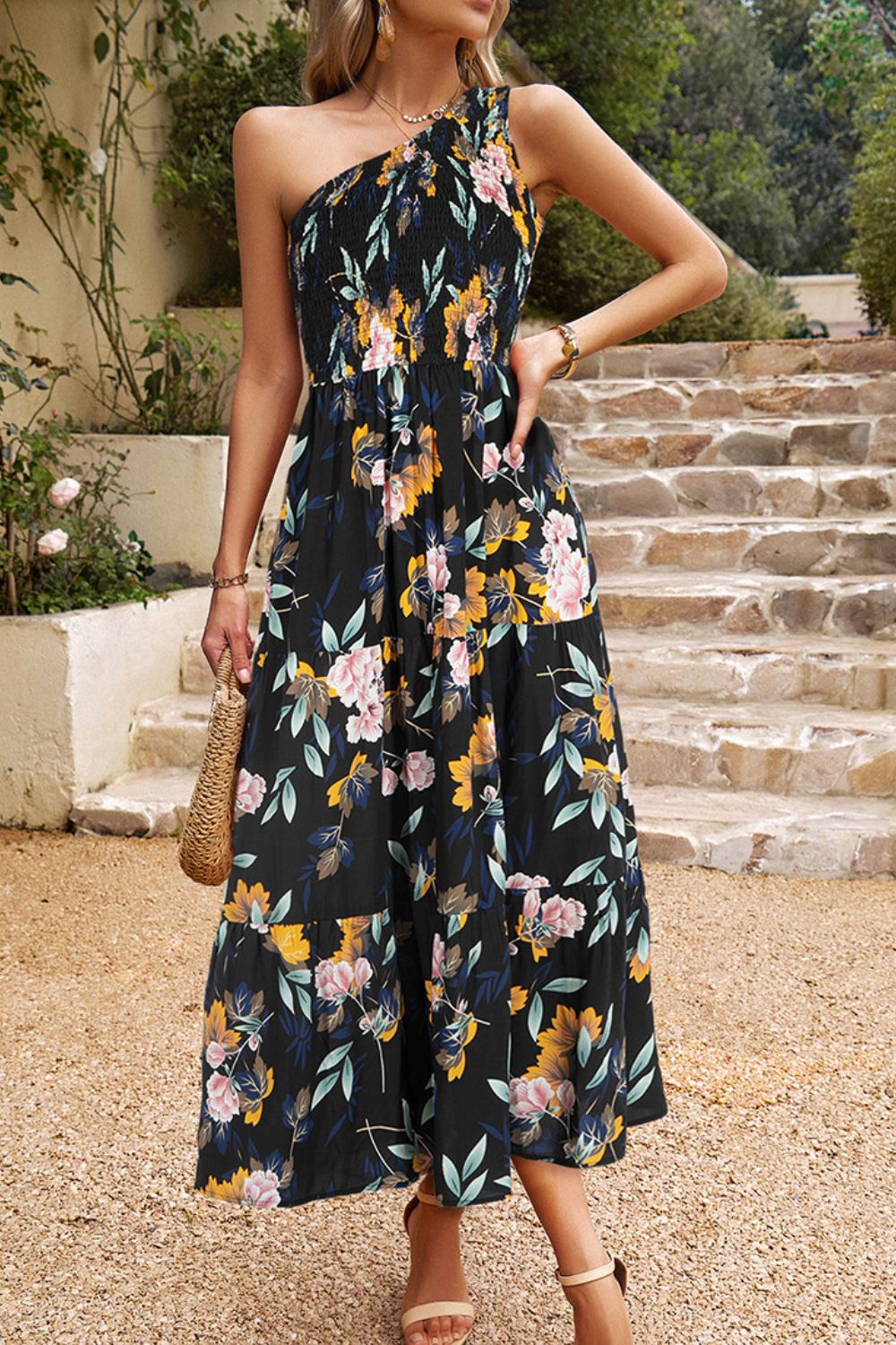 The Floral One-Shoulder Dress with Pockets