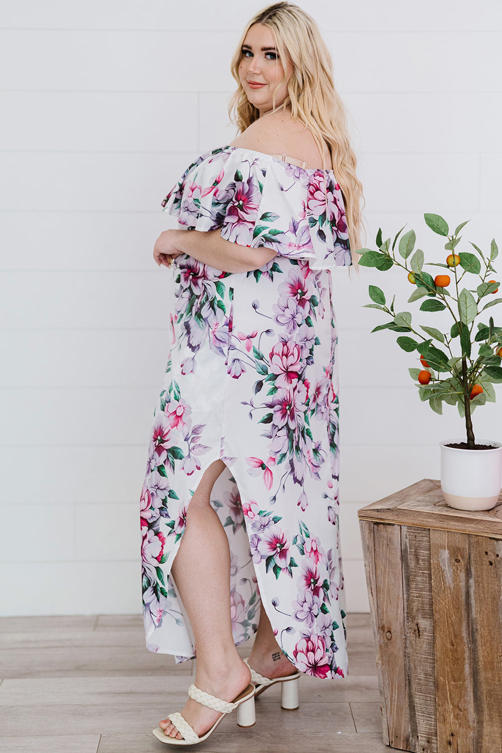 The Flutter Floral Off-Shoulder Layered Dress