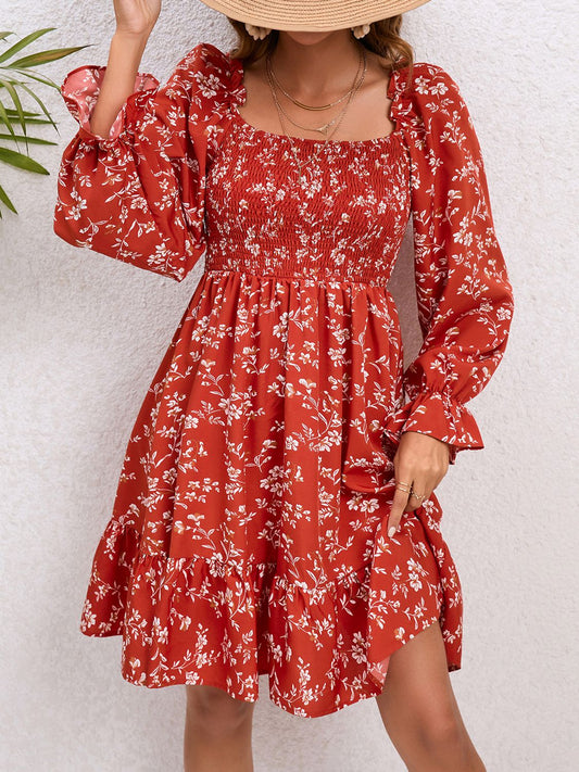 The Floral Smocked Square Neck Dress