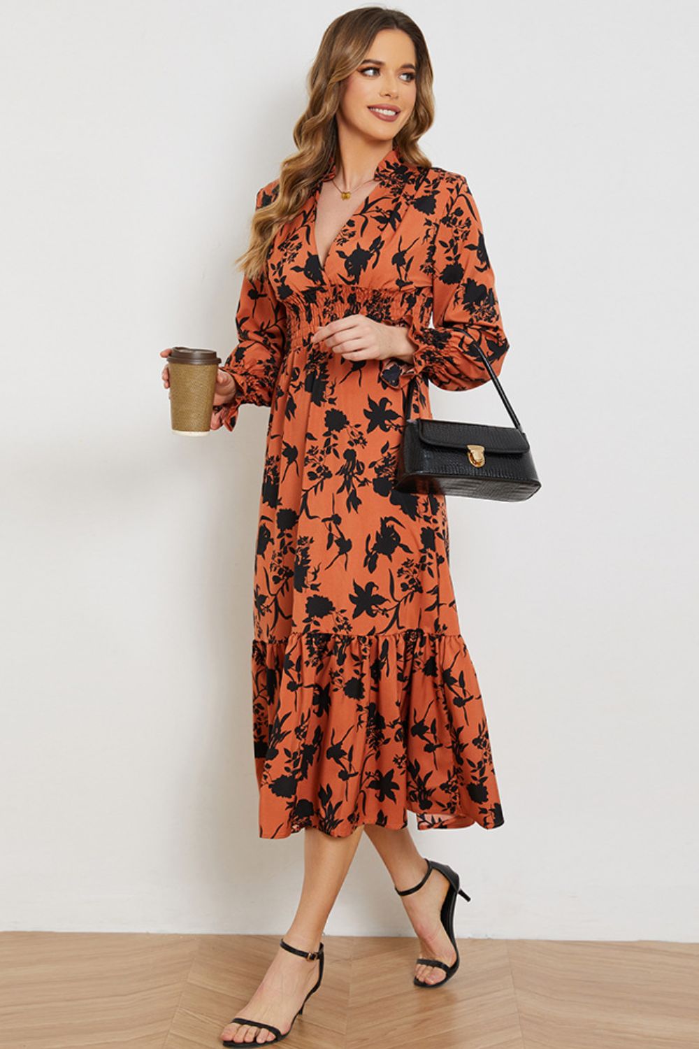 The Orange Flounce Sleeve Dress