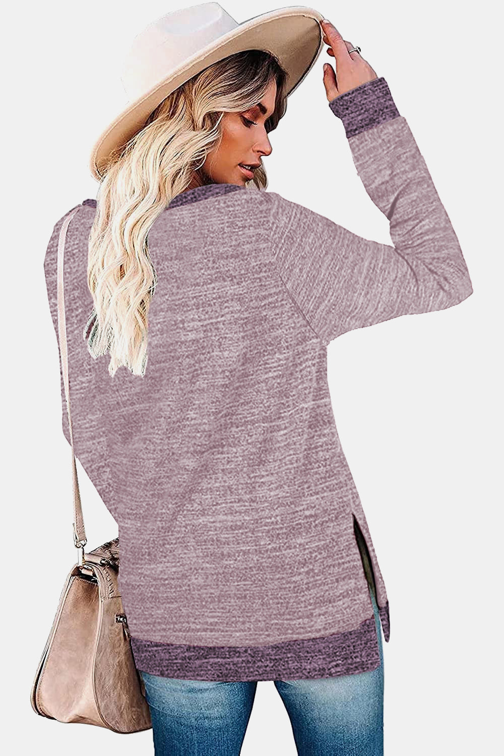 The Round Neck Long Sleeve Slit Sweatshirt