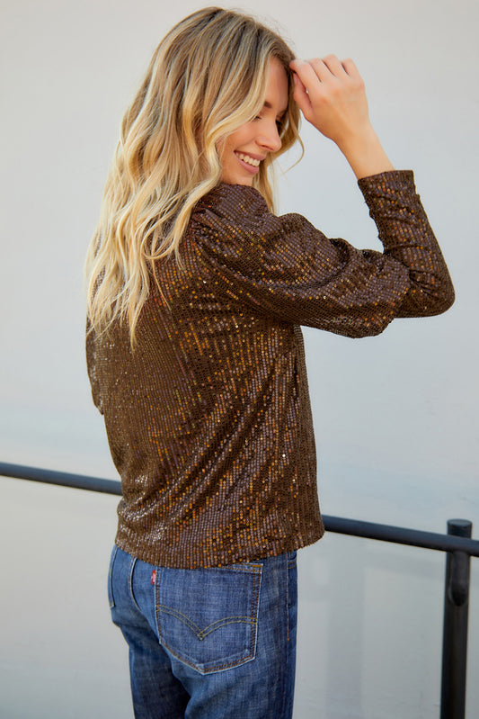 The Sequin Puff Sleeve Round Neck Top