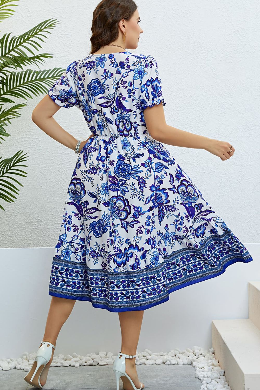 The Perfectly Plus Size Cobalt Blue Floral Flounce Dress