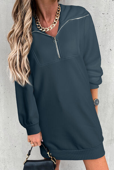 The Half Zip Dropped Shoulder Mini Sweatshirt Dress