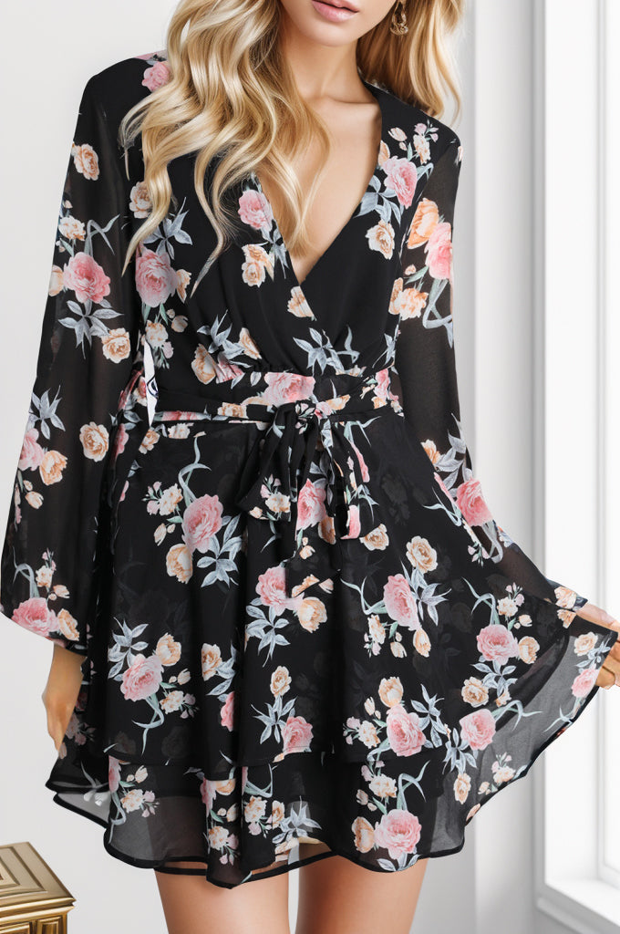 The Sweet Surplice Balloon Sleeve Mini Dress