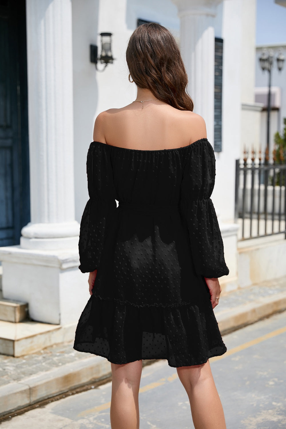 The Swiss Dot Off-Shoulder Balloon Sleeve Dress