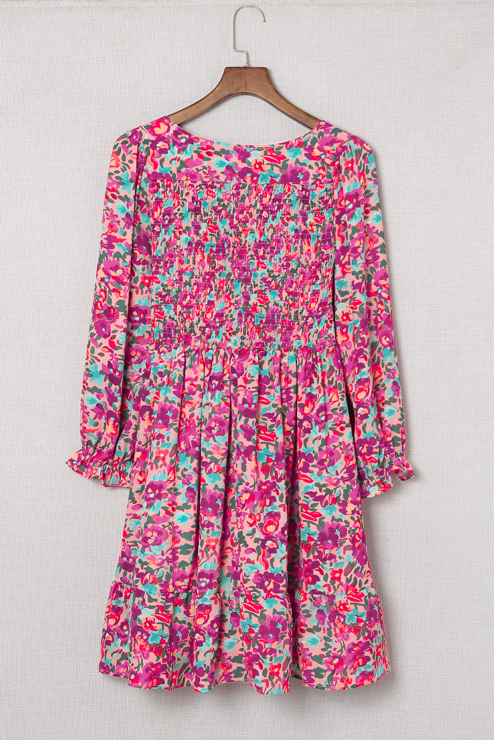 The Three-Quarter Floral Flounce Sleeve Dress