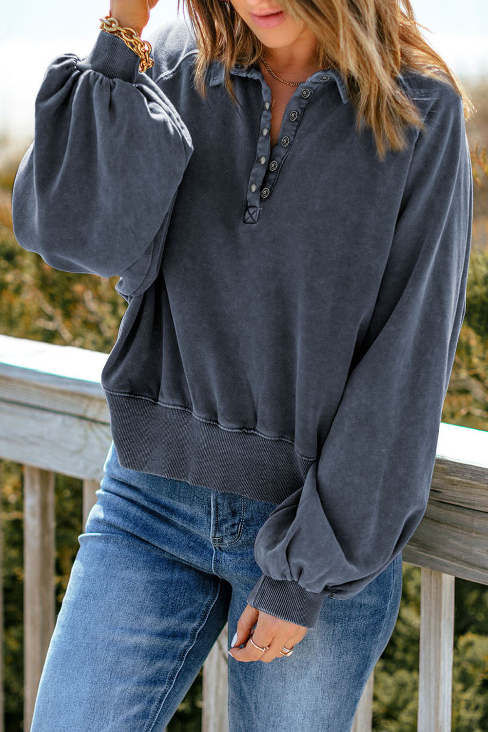 The Quarter-Snap Lantern Sleeve Sweatshirt