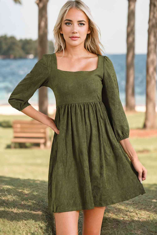 The Moss Square Neck Three-Quater Sleeve Mini Dress