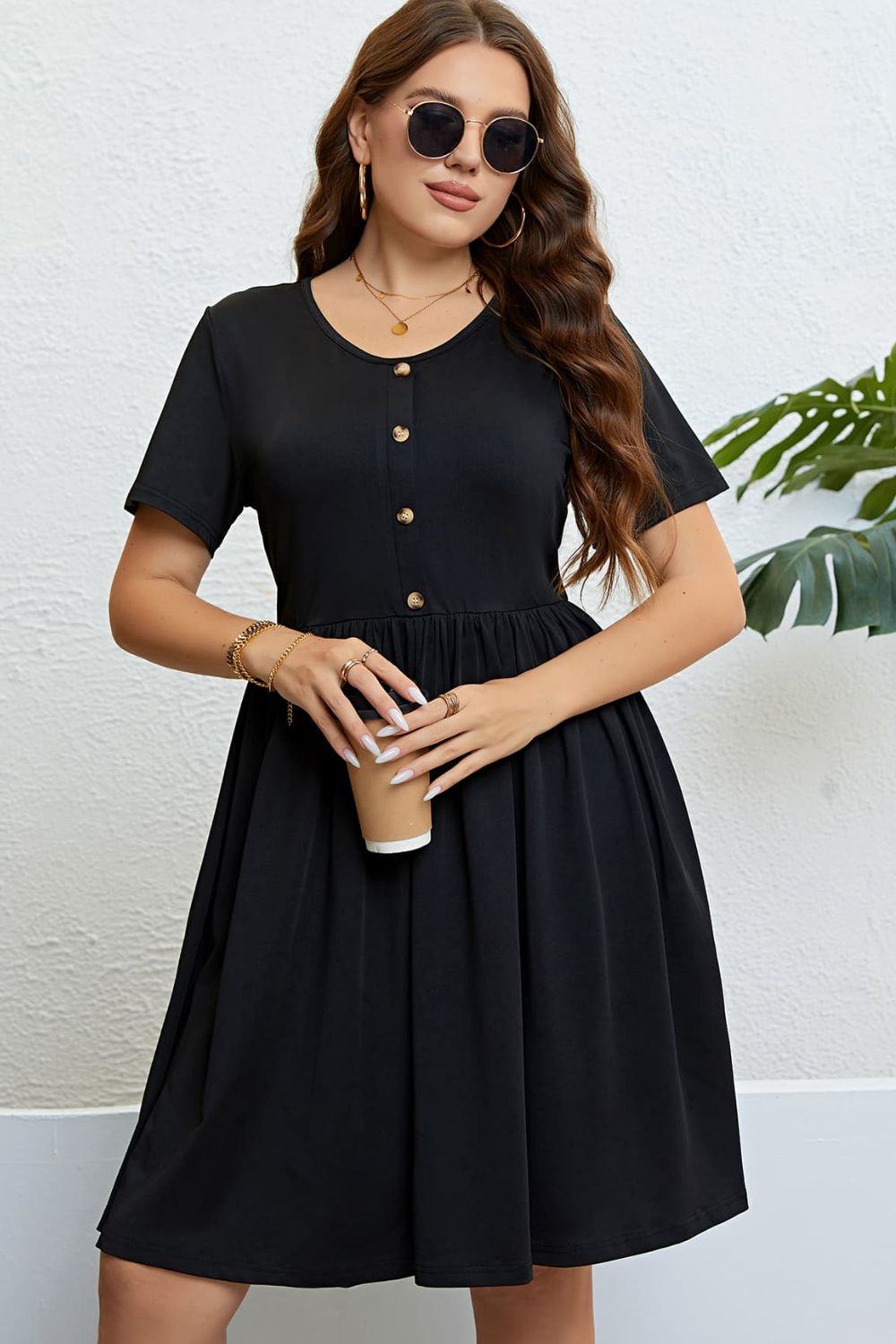 The Perfectly Plus Size Buttoned Short Sleeve Dress