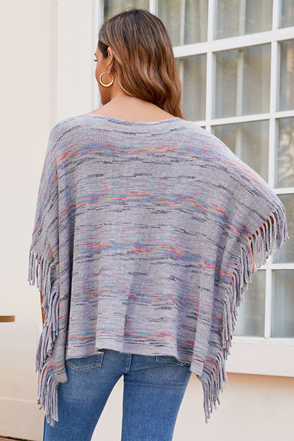 The Round Neck Fringe Detail Sleeve Poncho