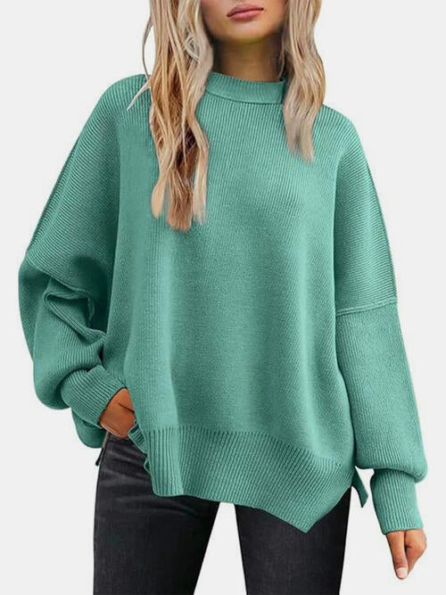 The Round Neck Drop Shoulder Slit Sweater