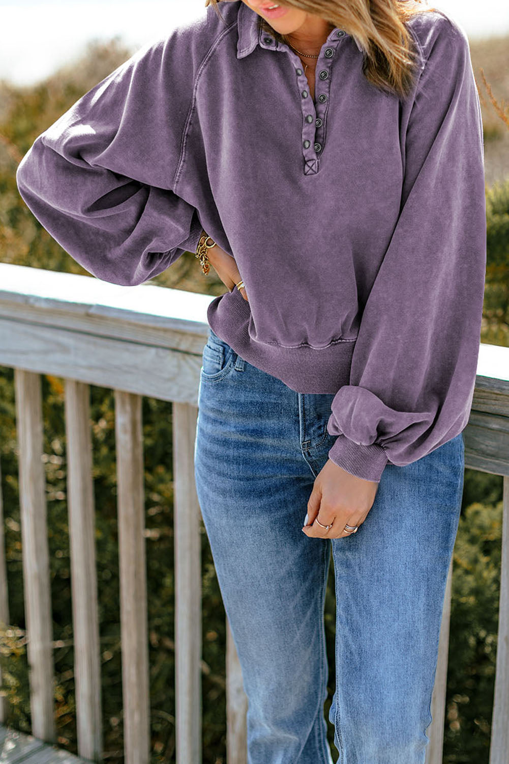 The Quarter-Snap Lantern Sleeve Sweatshirt