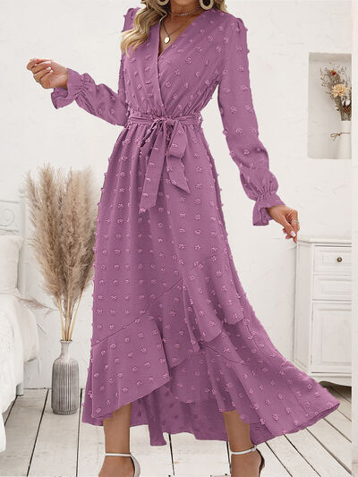 The Lilac Swiss Dot Tie Waist Dress