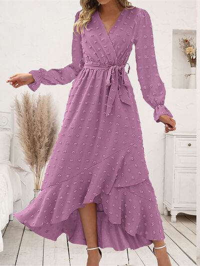 The Lilac Swiss Dot Tie Waist Dress