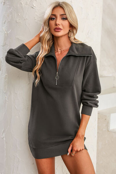 The Half Zip Dropped Shoulder Mini Sweatshirt Dress