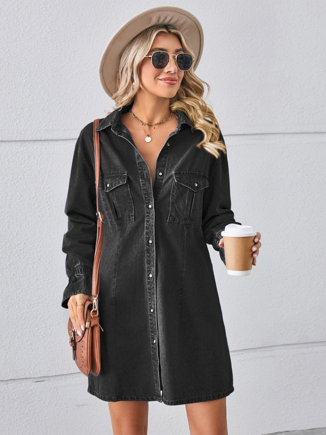 The Pocketed Dropped Shoulder Mini Denim Dress