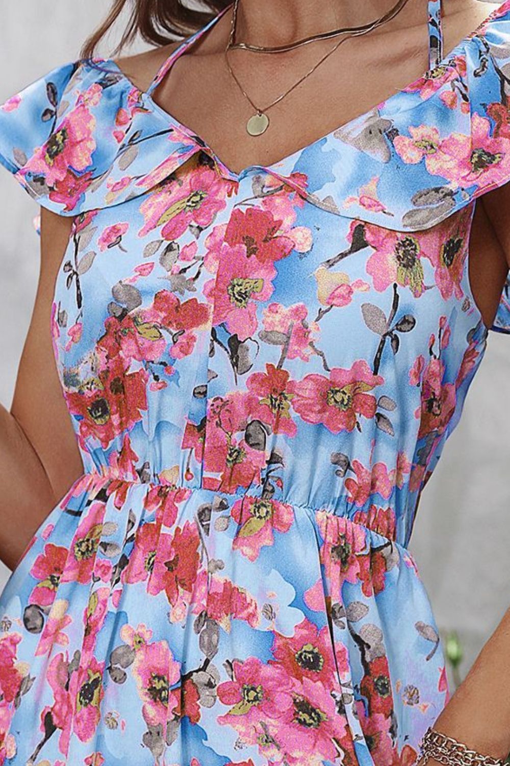 The Floral Halter Neck Ruffle Hem Dress