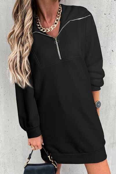 The Half Zip Dropped Shoulder Mini Sweatshirt Dress