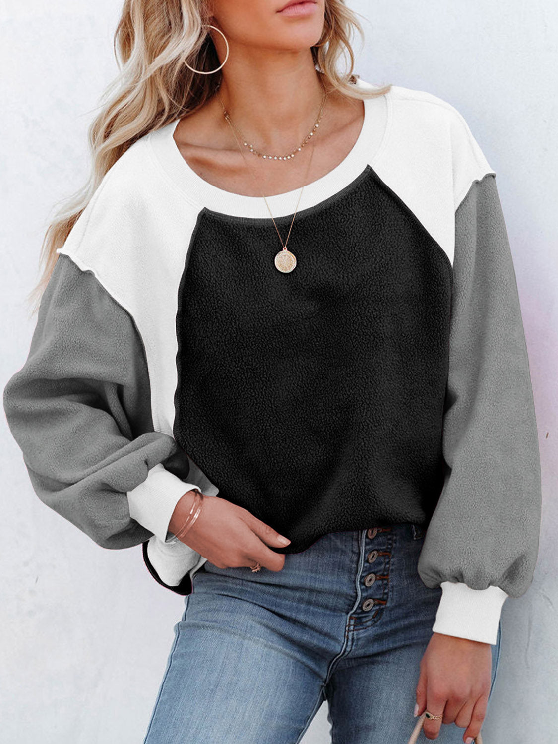 The Earthy Color Block Exposed Seam Sweatshirt