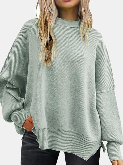 The Round Neck Drop Shoulder Slit Sweater