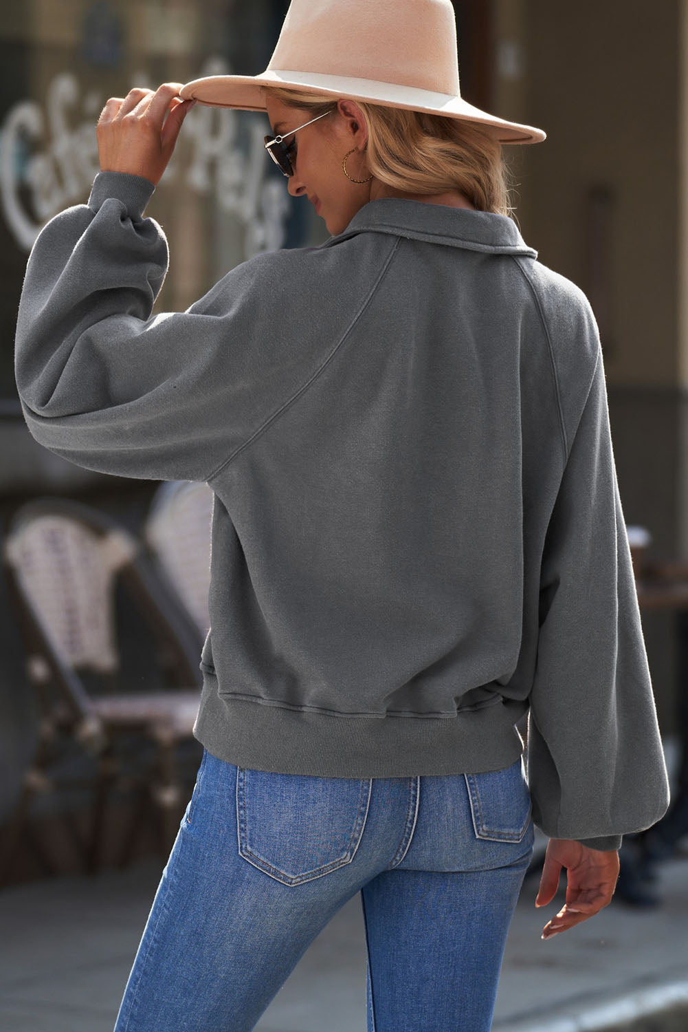 The Quarter-Snap Lantern Sleeve Sweatshirt