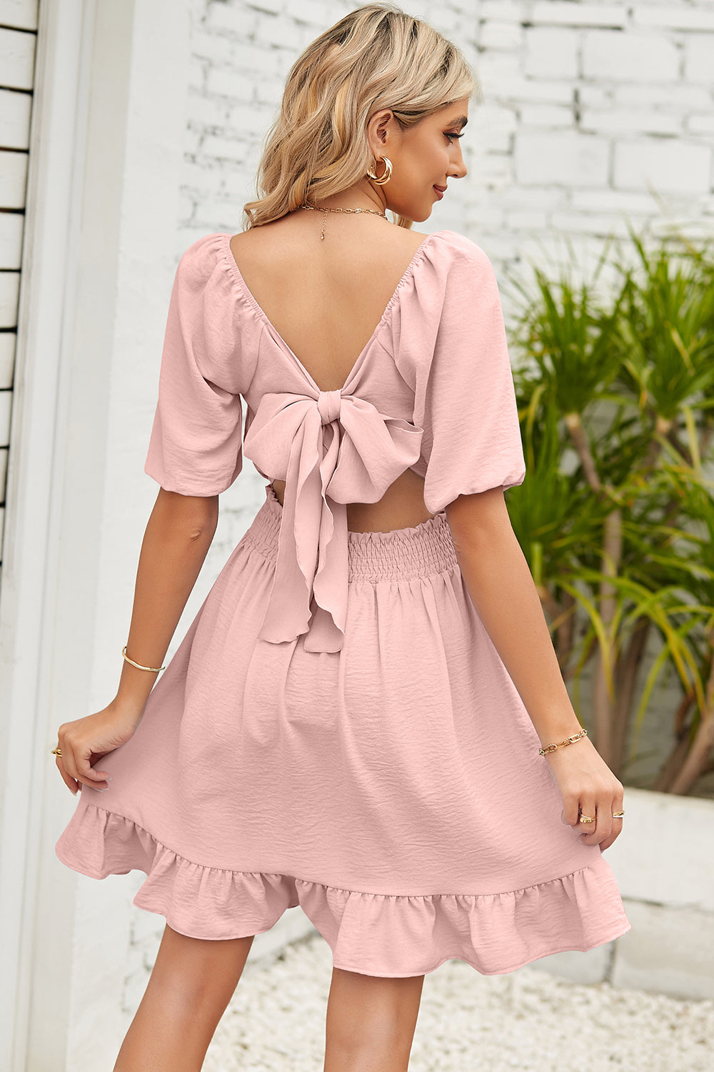 The Ruched Ruffle Hem Short Sleeve Dress