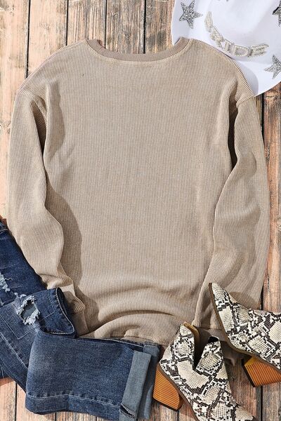 The LET'S WATCH THE SUNSET Ribbed Round Neck Sweatshirt