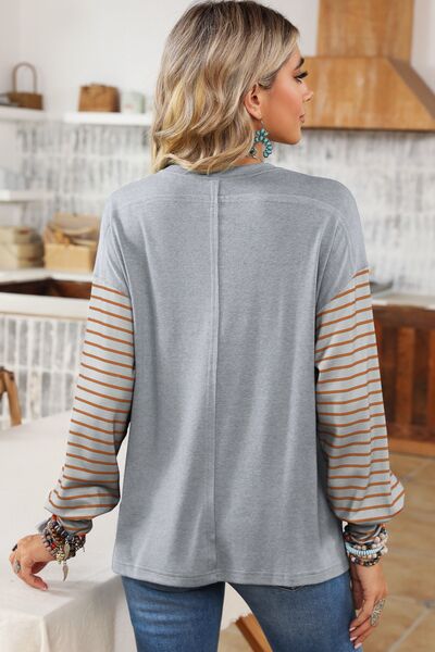 The Striped Round Neck Lantern Sleeve Sweatshirt