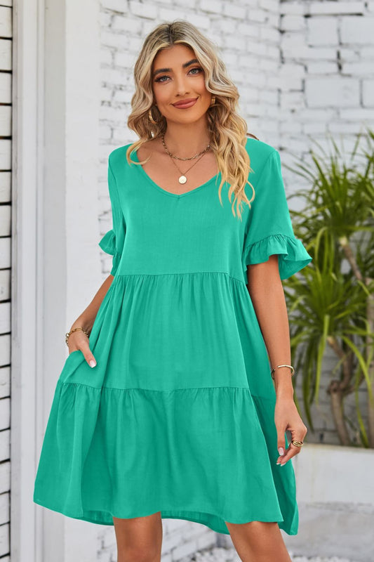 The Flowy Flounce Sleeve Tiered Dress