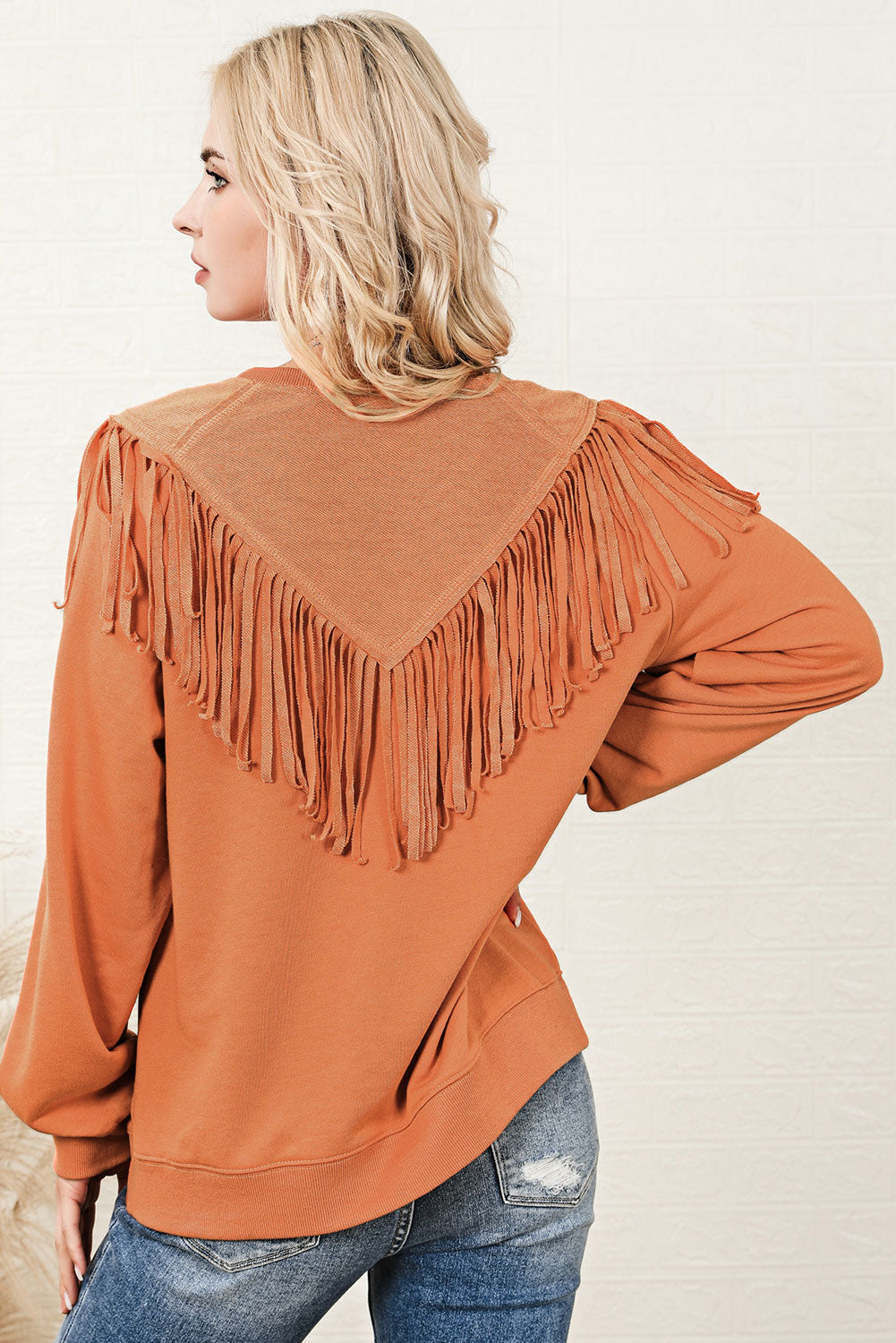 The Fringe Trim Sweatshirt in Sherbet