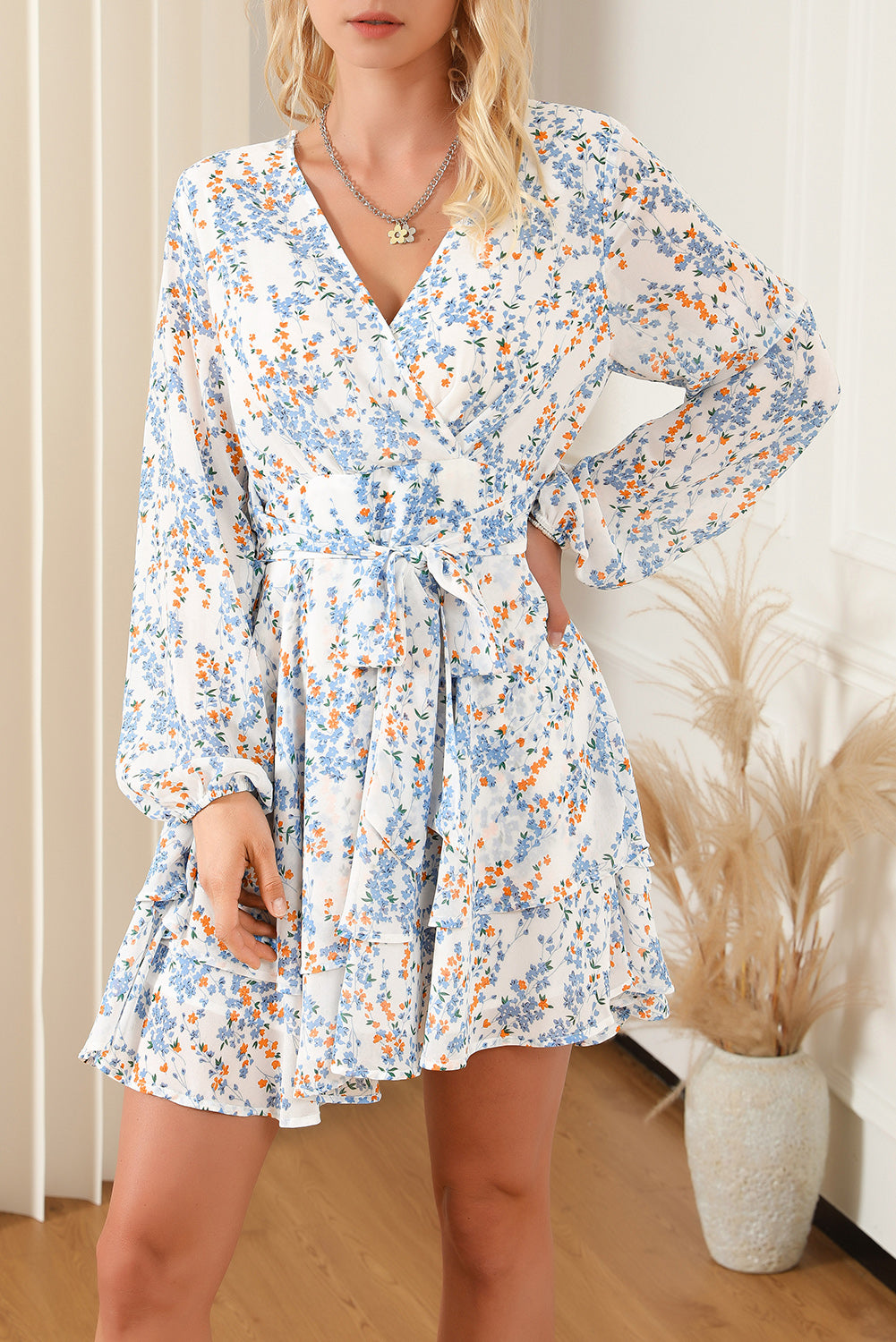 The Sweet Surplice Balloon Sleeve Mini Dress